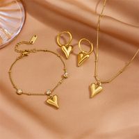 Titanium Steel 18K Gold Plated Classic Style Inlay Heart Shape Zircon Jewelry Set main image 8