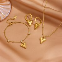 Titanium Steel 18K Gold Plated Classic Style Inlay Heart Shape Zircon Jewelry Set sku image 6
