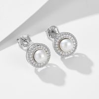 1 Pair Simple Style Geometric Round Plating Freshwater Pearl Sterling Silver Ear Studs main image 4