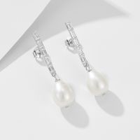 1 Pair Simple Style Geometric Solid Color Plating Inlay Freshwater Pearl Sterling Silver Zircon Drop Earrings sku image 2