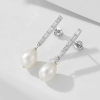 1 Pair Simple Style Geometric Solid Color Plating Inlay Freshwater Pearl Sterling Silver Zircon Drop Earrings main image 4