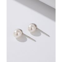 1 Pair Simple Style Geometric Solid Color Imitation Pearl Sterling Silver Ear Studs main image 6