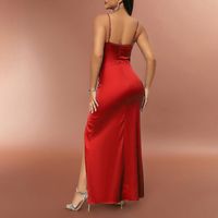 Femmes Robe À Bretelles Style Simple Sangle Fente Dos Nu Sans Manches Couleur Unie Maxi Longue Robe Fête main image 3