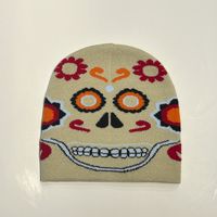 Unisex Exaggerated Funny Streetwear Flower Skull Eaveless Wool Cap sku image 6