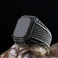 Retro Geometric Metal Plating Inlay Artificial Gemstones Men's Rings sku image 1