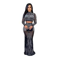 Women's Sexy High Neck Hollow Out Diamond Long Sleeve Solid Color Party Cocktail Party main image 2