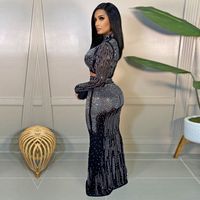 Women's Sexy High Neck Hollow Out Diamond Long Sleeve Solid Color Party Cocktail Party main image 3