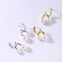 1 Pair Simple Style Solid Color Inlay Sterling Silver Pearl Ear Studs main image 1