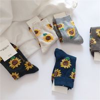 Women's Casual Sunflower Cotton Printing Crew Socks A Pair main image 2
