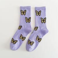 Women's Japanese Style Butterfly Nylon Cotton Jacquard Crew Socks A Pair sku image 3