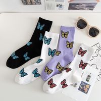Women's Japanese Style Butterfly Nylon Cotton Jacquard Crew Socks A Pair main image 4