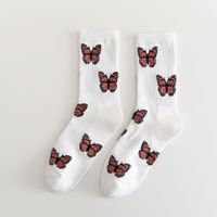 Women's Japanese Style Butterfly Nylon Cotton Jacquard Crew Socks A Pair sku image 1