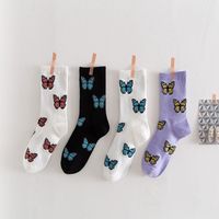 Women's Japanese Style Butterfly Nylon Cotton Jacquard Crew Socks A Pair main image 6