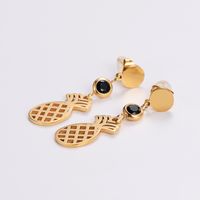 1 Pair Casual Simple Style Pineapple Plating Hollow Out Inlay 304 Stainless Steel Rhinestones 18K Gold Plated Drop Earrings main image 4