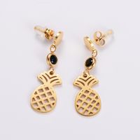 1 Pair Casual Simple Style Pineapple Plating Hollow Out Inlay 304 Stainless Steel Rhinestones 18K Gold Plated Drop Earrings main image 3