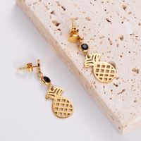 1 Pair Casual Simple Style Pineapple Plating Hollow Out Inlay 304 Stainless Steel Rhinestones 18K Gold Plated Drop Earrings main image 5