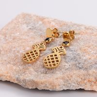 1 Pair Casual Simple Style Pineapple Plating Hollow Out Inlay 304 Stainless Steel Rhinestones 18K Gold Plated Drop Earrings main image 1