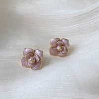 1 Pair Simple Style Flower Enamel Copper Ear Studs sku image 2