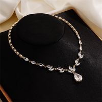 Luxurious Water Droplets Copper Zircon Necklace Jewelry Set In Bulk main image 4