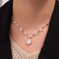Luxurious Water Droplets Copper Zircon Necklace Jewelry Set In Bulk main image 7