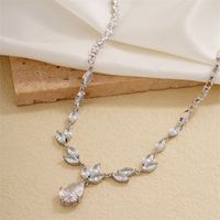 Luxurious Water Droplets Copper Zircon Necklace Jewelry Set In Bulk main image 10