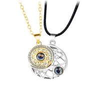 Romantic Star Moon Alloy Plating Inlay Artificial Gemstones Couple Pendant Necklace main image 2