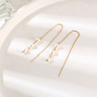 1 Pair Elegant Simple Style Round Beaded Pearl Plating 304 Stainless Steel 18K Gold Plated Ear Line main image 3
