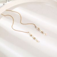 1 Pair Elegant Simple Style Round Beaded Pearl Plating 304 Stainless Steel 18K Gold Plated Ear Line main image 4