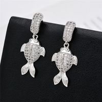 1 Pair Nordic Style Streetwear Fish Plating Inlay Copper Zircon 18K Gold Plated Drop Earrings main image 5