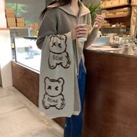 Unisex Sweet Bear Knit Patchwork Scarf main image 4