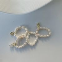 Retro Simple Style Star Bear Heart Shape Freshwater Pearl Charm Rings main image 3