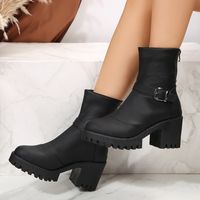 Women's Vintage Style British Style Solid Color Sewing Thread Metal Button Round Toe Booties main image 1