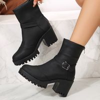 Women's Vintage Style British Style Solid Color Sewing Thread Metal Button Round Toe Booties main image 5