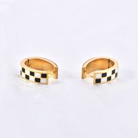 1 Pair Simple Style Checkered Enamel Plating Titanium Steel 18K Gold Plated Earrings main image 5