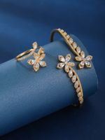 Elegant Simple Style Flower Copper 18k Gold Plated Zircon Rings Bracelets In Bulk main image 4
