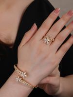 Elegant Simple Style Flower Copper 18k Gold Plated Zircon Rings Bracelets In Bulk main image 5
