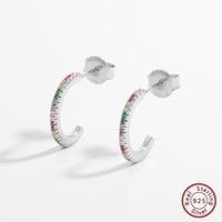 1 Pair Elegant Simple Style C Shape Water Droplets Solid Color Plating Inlay Sterling Silver Zircon White Gold Plated Rhodium Plated Ear Studs main image 6