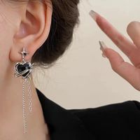 1 Pair Ig Style Simple Style Star Heart Shape Tassel Plating Inlay Alloy Rhinestones Diamond Silver Plated Drop Earrings main image 4