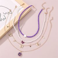 Cute Sweet Star Butterfly Daisy Beaded Artificial Pearl Layered Women's Pendant Necklace main image 6