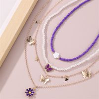 Cute Sweet Star Butterfly Daisy Beaded Artificial Pearl Layered Women's Pendant Necklace main image 3