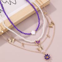 Cute Sweet Star Butterfly Daisy Beaded Artificial Pearl Layered Women's Pendant Necklace main image 5