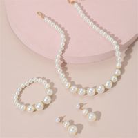 Princess Sweet Round Beaded Artificial Pearl Beaded Inlay Rhinestones Girl's Jewelry Set main image 5