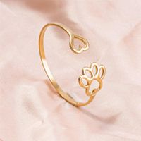Simple Style Paw Print Heart Shape Stainless Steel Plating Hollow Out 18k Gold Plated Bangle main image 1