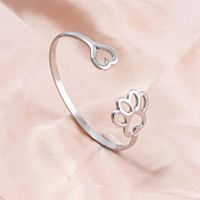Simple Style Paw Print Heart Shape Stainless Steel Plating Hollow Out 18k Gold Plated Bangle main image 3