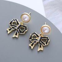1 Pair Simple Style Square Heart Shape Bow Knot Enamel Plating Inlay Alloy Artificial Gemstones Artificial Pearls Rhinestones 14k Gold Plated Drop Earrings Ear Studs sku image 4