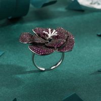 Elegant Exaggerated Luxurious Flower Copper Silver Plated Zircon Open Rings In Bulk main image 1