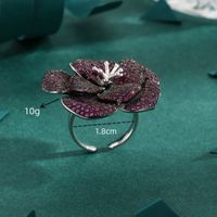 Elegant Exaggerated Luxurious Flower Copper Silver Plated Zircon Open Rings In Bulk main image 2