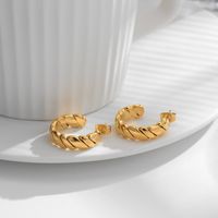 1 Pair Romantic Commute C Shape Solid Color Plating Hollow Out 304 Stainless Steel 18K Gold Plated Ear Studs main image 7