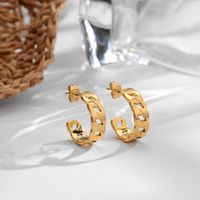1 Pair Romantic Commute C Shape Solid Color Plating Hollow Out 304 Stainless Steel 18K Gold Plated Ear Studs main image 9