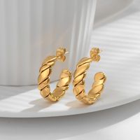 1 Pair Romantic Commute C Shape Solid Color Plating Hollow Out 304 Stainless Steel 18K Gold Plated Ear Studs main image 8